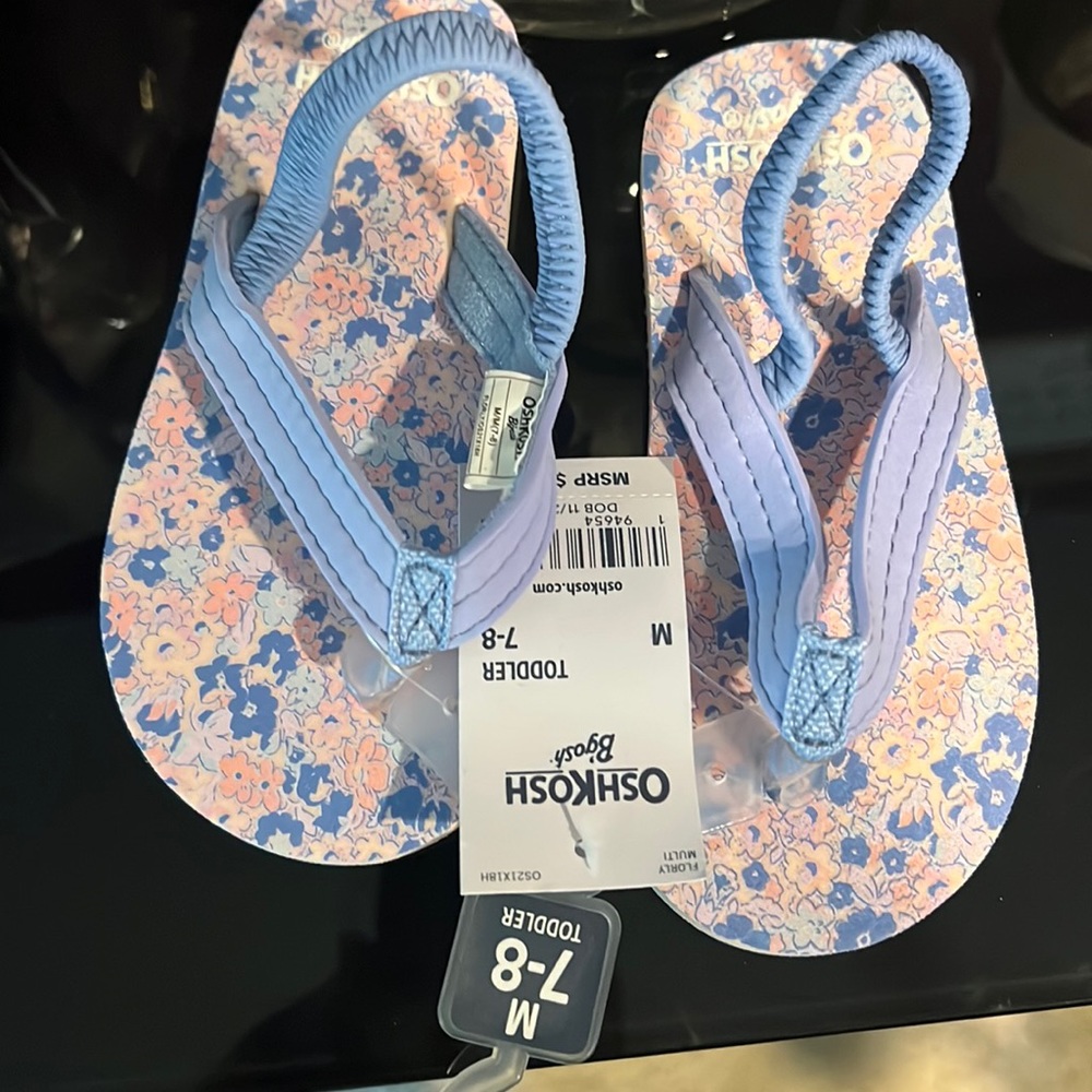 OSHKOSH B’GOSH Pastel Pink & Purple flowers print Flip-Flops Size M,L Toddler